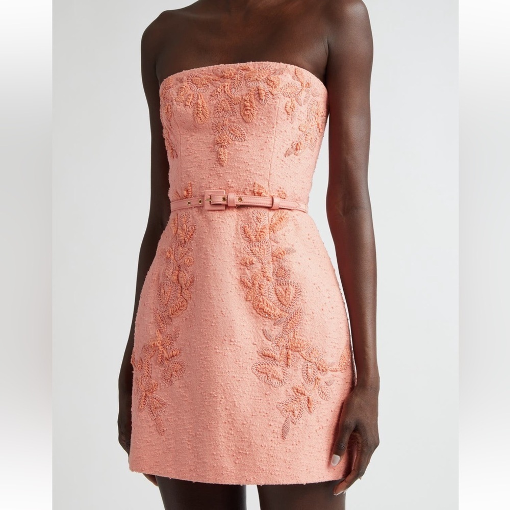 Carolina Herrera SZ 12 Embroidered Slub Cotton Mini Dress Resort 25’ Sunset NWT